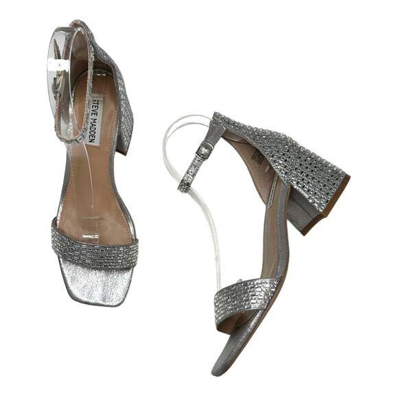 Steve Madden Imina Ankle Strap Silver Rhinestone Sandal Size 7.5 - Picture 13 of 13